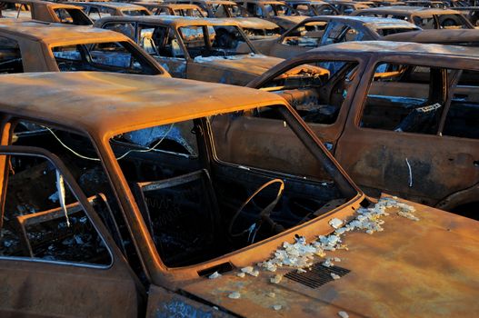 Field of burned cars