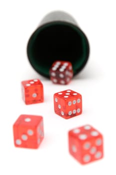 Game of chance. Red dice isolated on a white background.