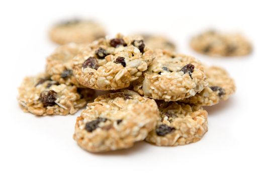 Bunch of cookies isolated on a white background, Shallow depth of field.