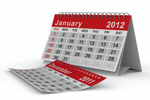 2012 year calendar. January. Isolated 3D image