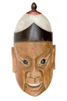Old wooden mask isolated on a white background.