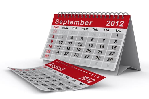 2012 year calendar. September. Isolated 3D image