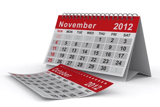 2012 year calendar. November. Isolated 3D image