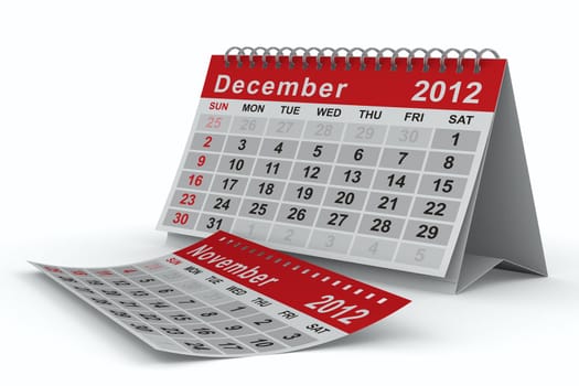 2012 year calendar. December. Isolated 3D image