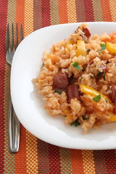 rice with sausages and vegetables