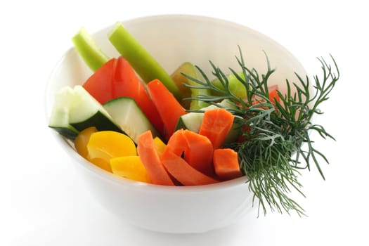 cut vegetables in an white bowl