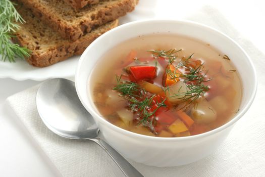 vegetable soup in an white bowl