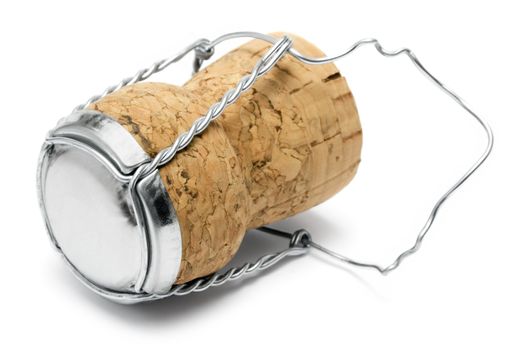 Close-up on a champagne cork isolated on a white background.