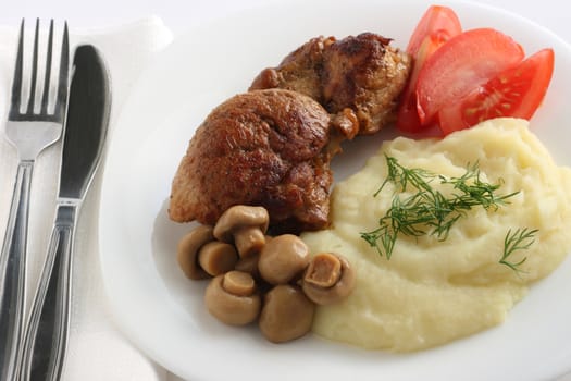 fried pork with mashed potato