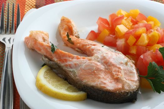 fried salmon with vegetables