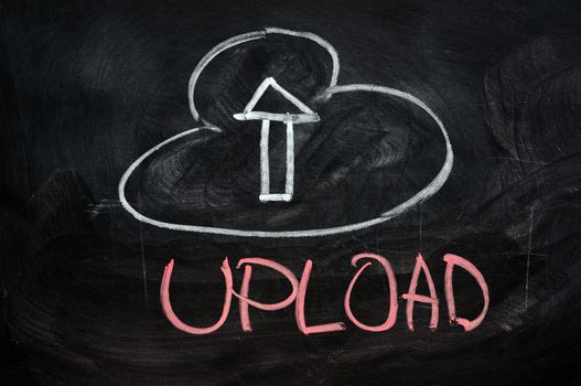 Cloud upload concept written on blackboard