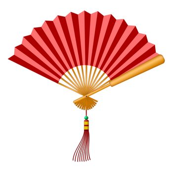 Chinese Folding Fan with Tassel and Jade Bead Illustration Isolated on White Background