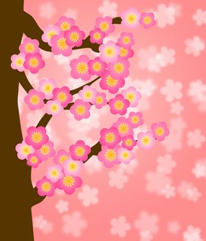Flowering Cherry Blossom Tree in Spring Season Illustration