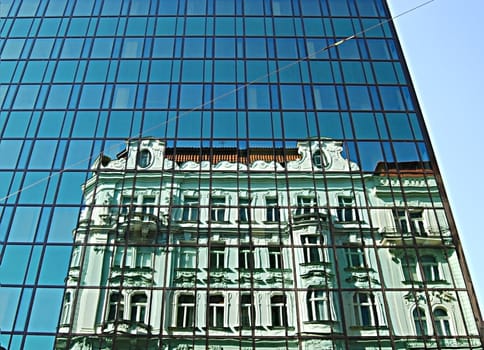 Modern office building glass wall, reflection