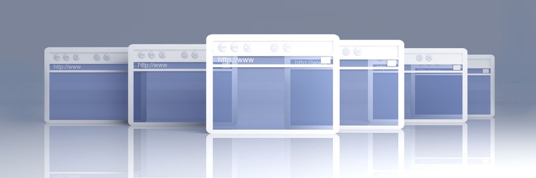 3D Illustration. Symbolic Browser Windows.
