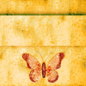 grunge textured background with golden butterfly and copy space