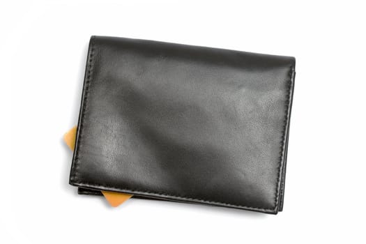 Black wallet and Credit card isolated on white background 
