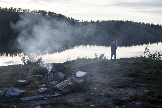 Camping and fishing in the mountain