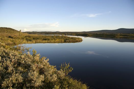 Beautiful landscape of blue sky and lake