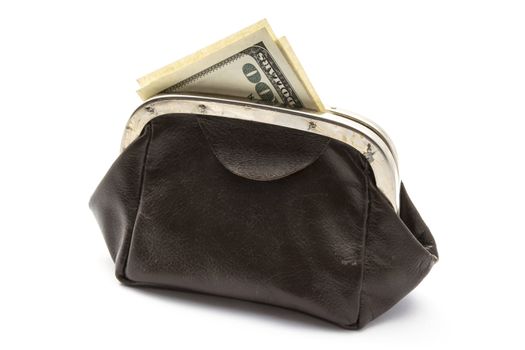 USD in old purse isolated on white background 