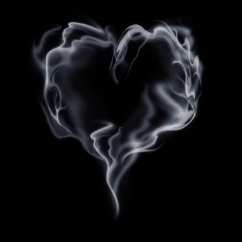 smoke makes the shape of heart symbol on black background