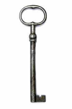 Big old key closeup on white background