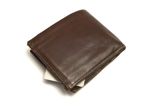 Brown wallet and credit card isolated on white 
