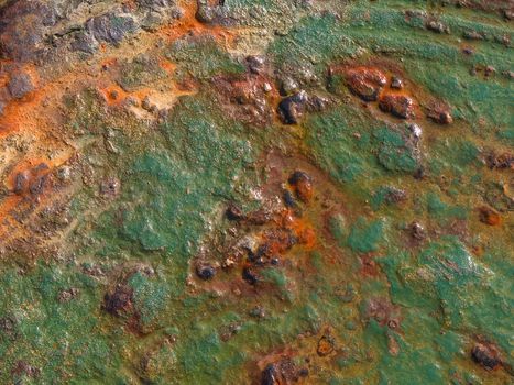 Grunge abstract background iron plate painted green and full of rust