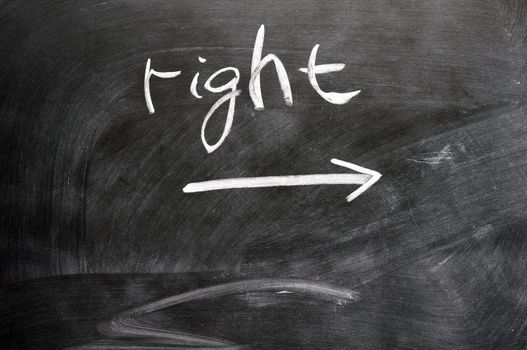 Right written on blackboard with an arrow
