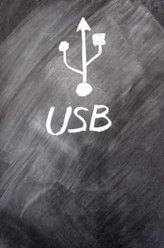 Abstract USB sign drawn on a blackboard 