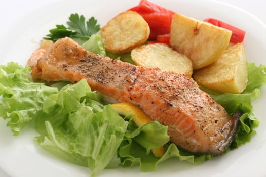 fried salmon with potato