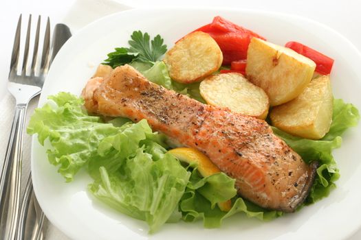 fried salmon with potato