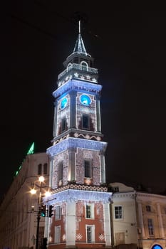 Duma Tower, Nevsky street, St. Petersburg, Russia by night