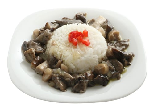 mushrooms with boiled rice