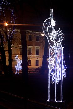 Christmas street lights in Saint Petersburg, Russia by night