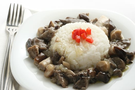 mushrooms with boiled rice