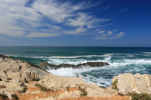 View on rocks and waves of Atlantic ocean