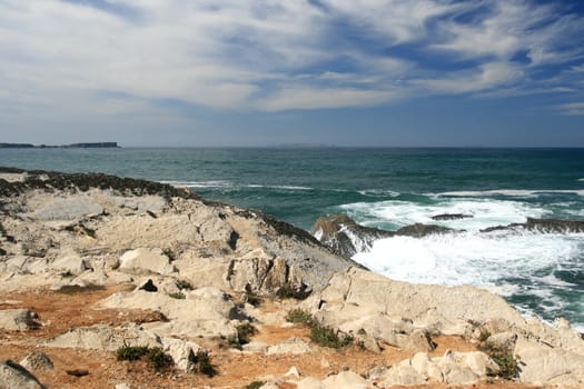 View on rocks and waves of Atlantic ocean