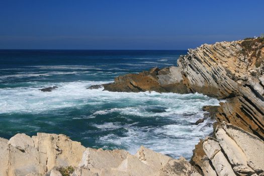 View on rocks and waves of Atlantic ocean