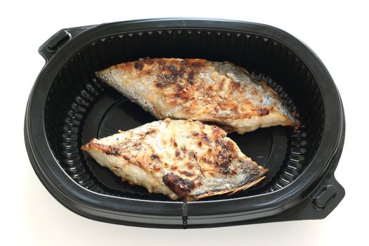 fried flounder in a plastic box