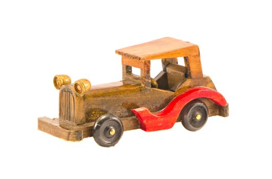 wooden old car model isolated on white