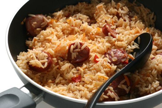 Fried rice with sausages