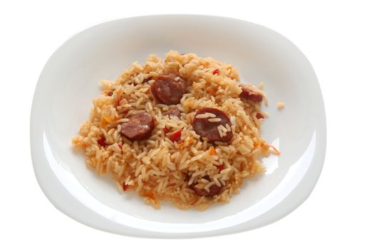 Fried rice with sausages