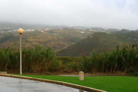 view on mountains in fog