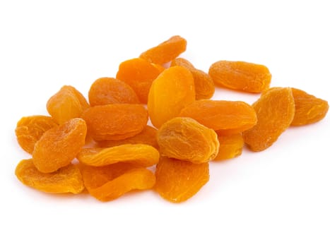 Dry, sweet  apricots on white background