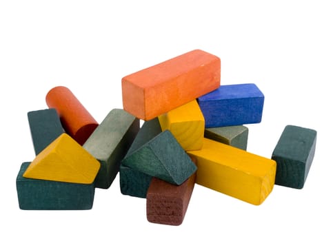 Colourful wooden bricks on white background.