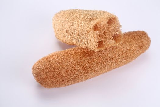 close of the loofah on the white background