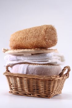 basket of the toiletries on the white background