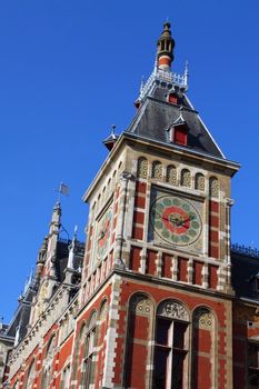 Holland, Amsterdam, view of the Central Railway Station facade 