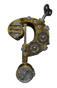 steampunk question mark on white background - 3d illustration